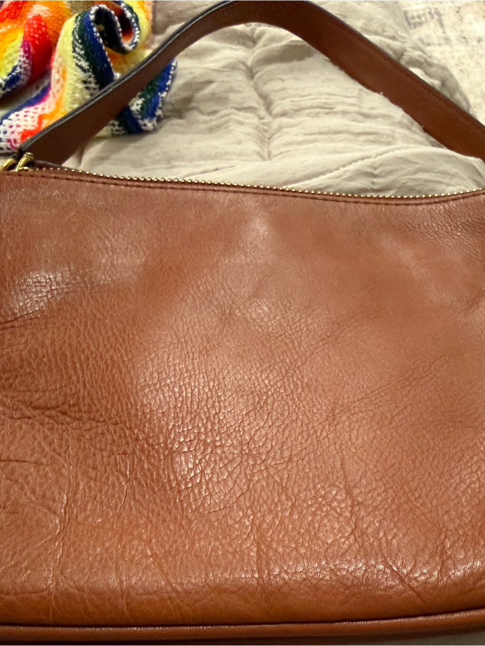 Fossil Tan Leather Shoulder Bag with Gold Hardware - Picture 2 of 2
